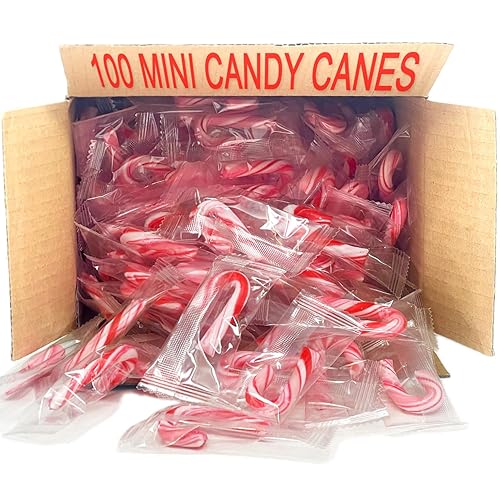 Peppermint Mini Candy Canes (100 Individually Wrapped Candies) Bulk Christmas Candy | Bundled With Free SameDay Shippers FUN Sticker