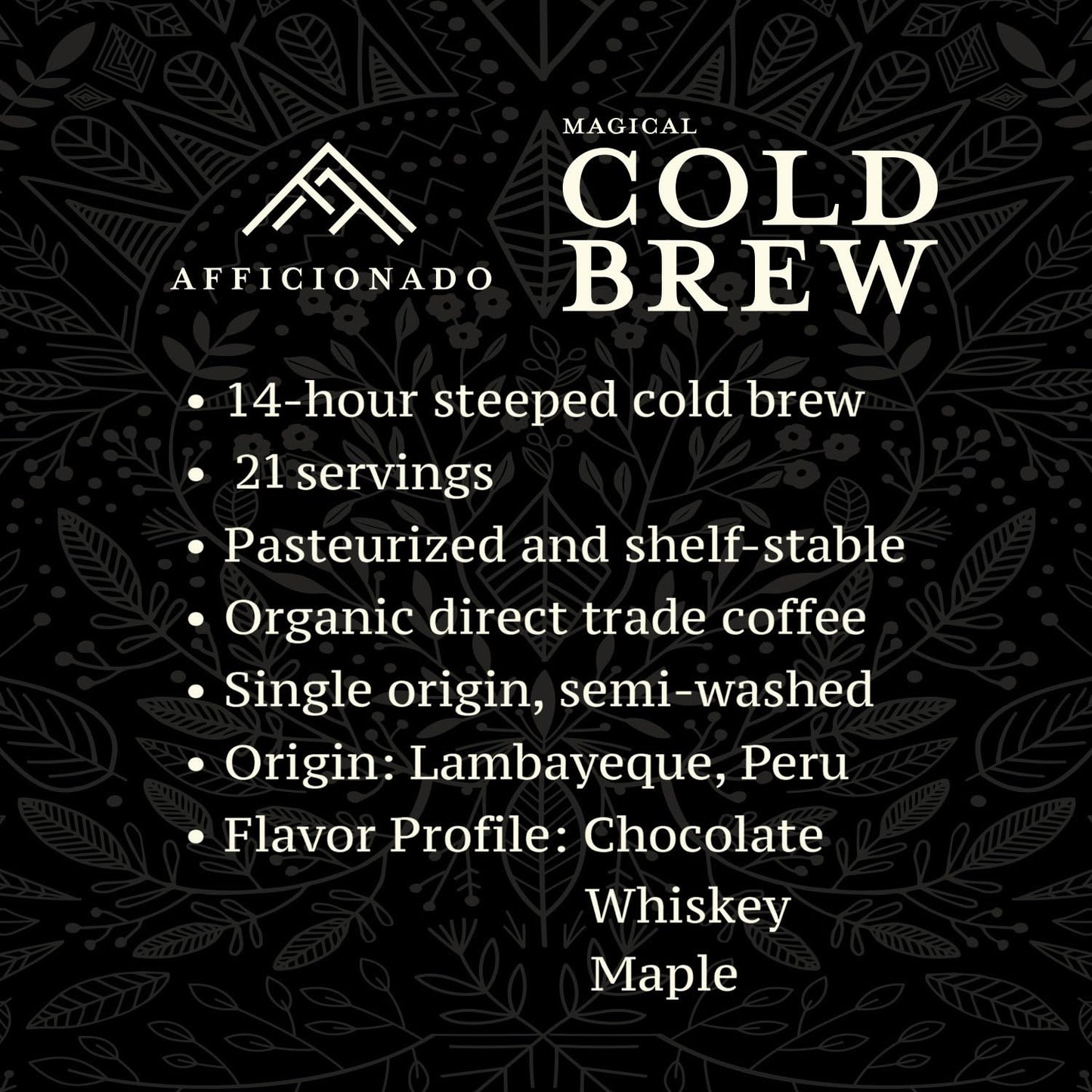 Afficionado Coffee Roasters | Magical Cold Brew | 1 Gallon | Bag in Box | Single Origin Peruvian Coffee | Medium Roast | Ready to Drink | Pasteurized
