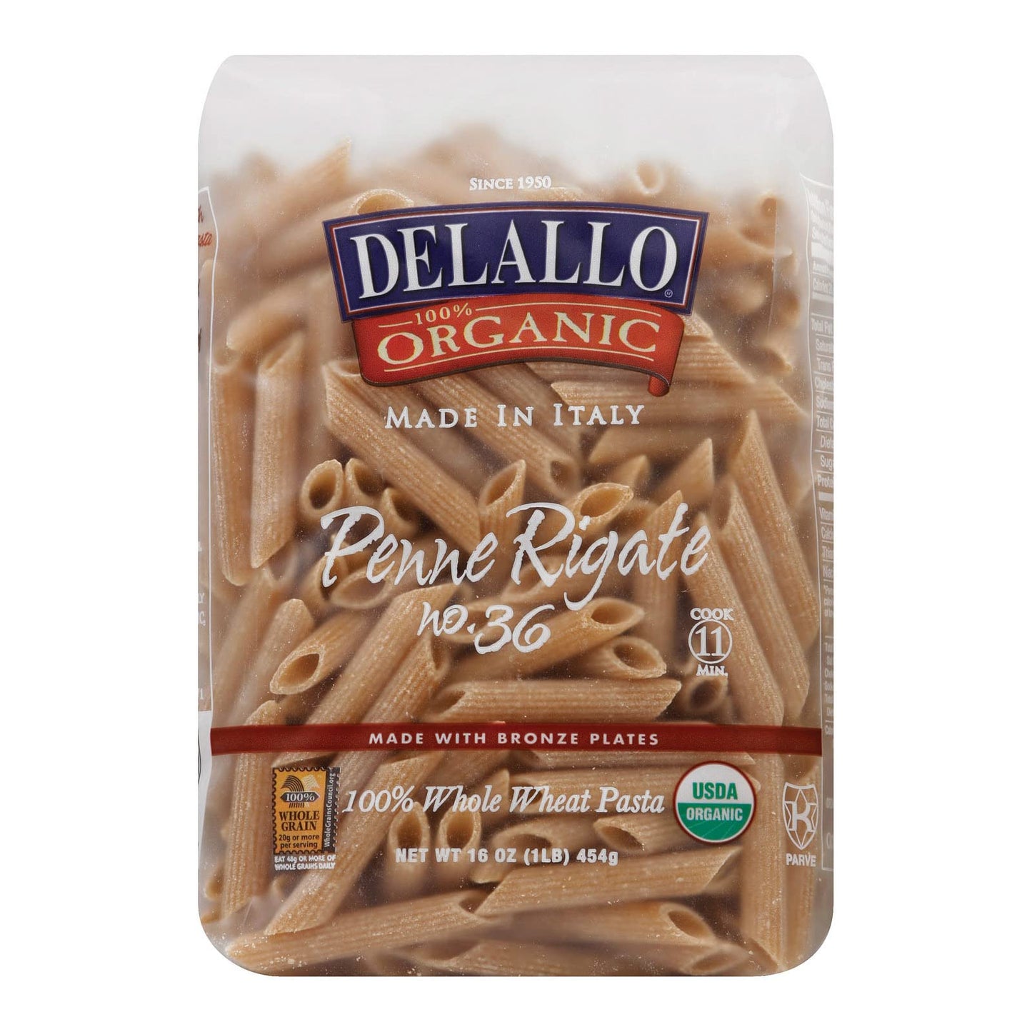 DELALLO PASTA WHLWHT PENNE RIGATE, 16 OZ, PK- 16