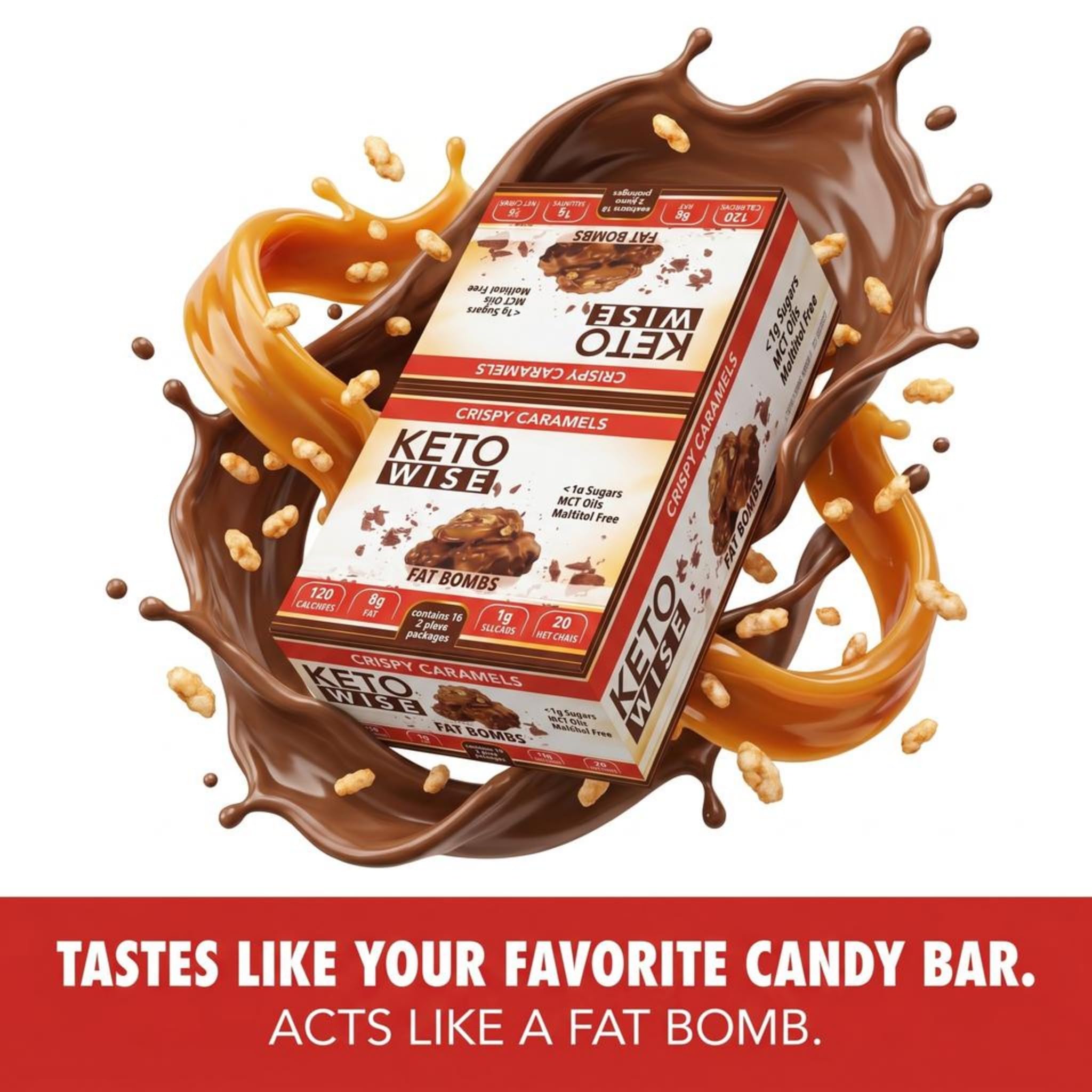 Keto Wise Fat Bombs - Made with Chocolate containing MCT Oil - Low Fat, Low Carb and Keto Friendly Snack - 8g Fat, 1g Net Carbs | Crispy Caramels
