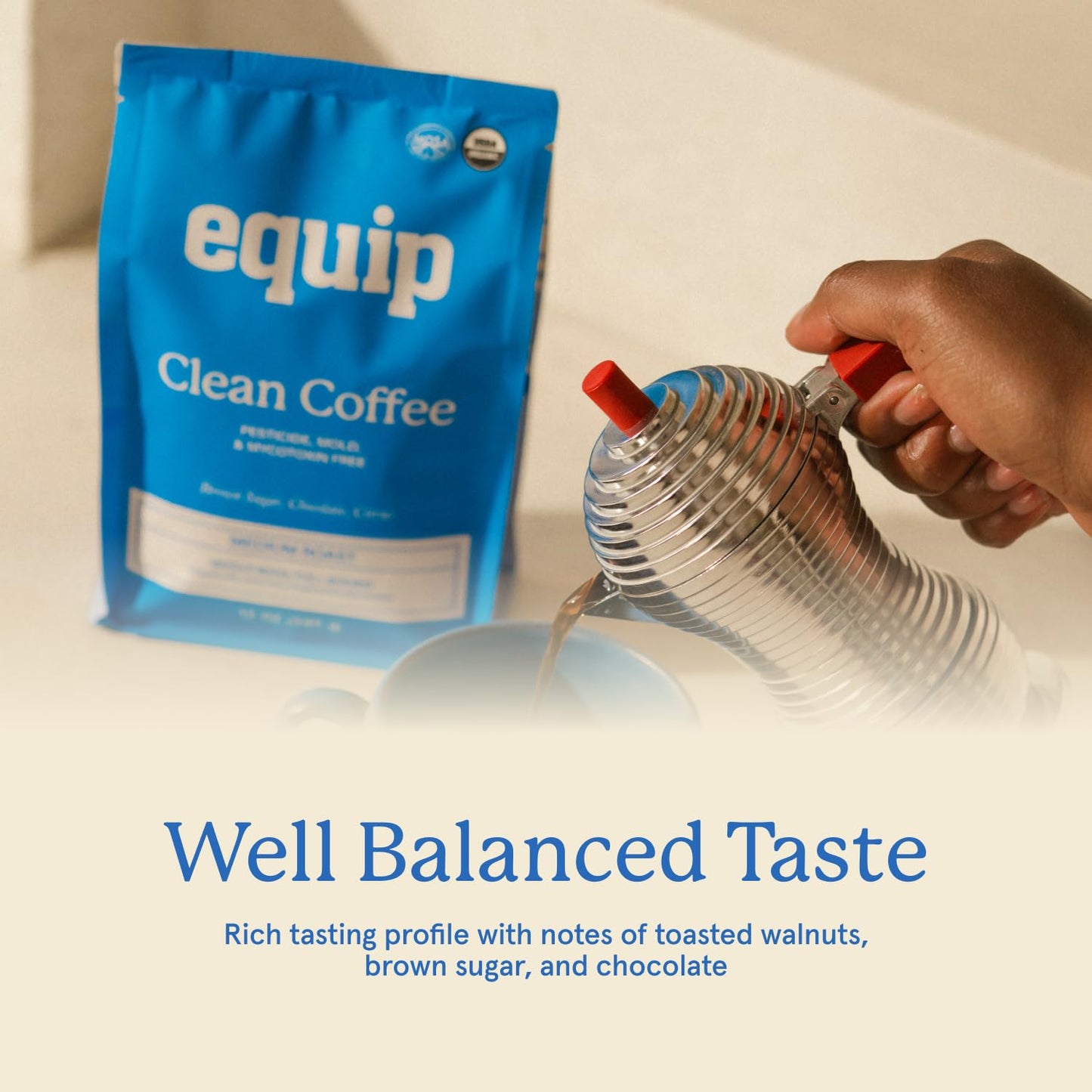 Equip Foods Clean Coffee | Gold Standard, Certified Organic, Fair Trade, Regenerative | Medium Roast, Whole Bean, Nicaragua | Brown