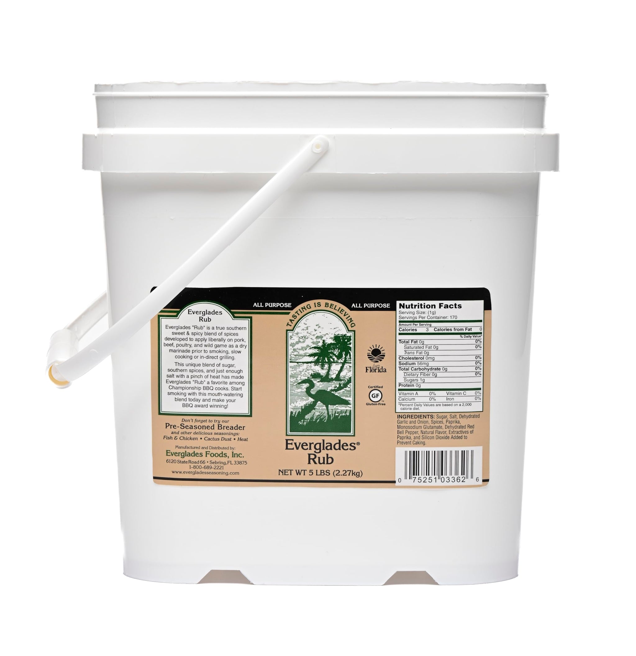 Everglades All-Purpose Rub Seasoning - Southern BBQ Seasoning for Grilling - 5 lb Bucket