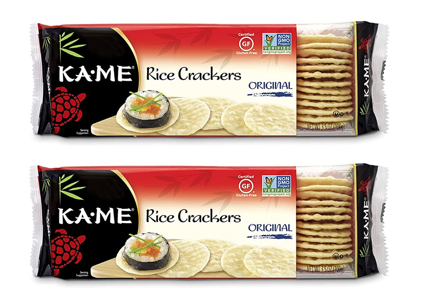KA-ME Original Rice Crackers 3.5 oz, Authentic Asian Ingredients, Certified Gluten-Free, No Artificial Flavors/Colors, Non GMO - (2 Pack)