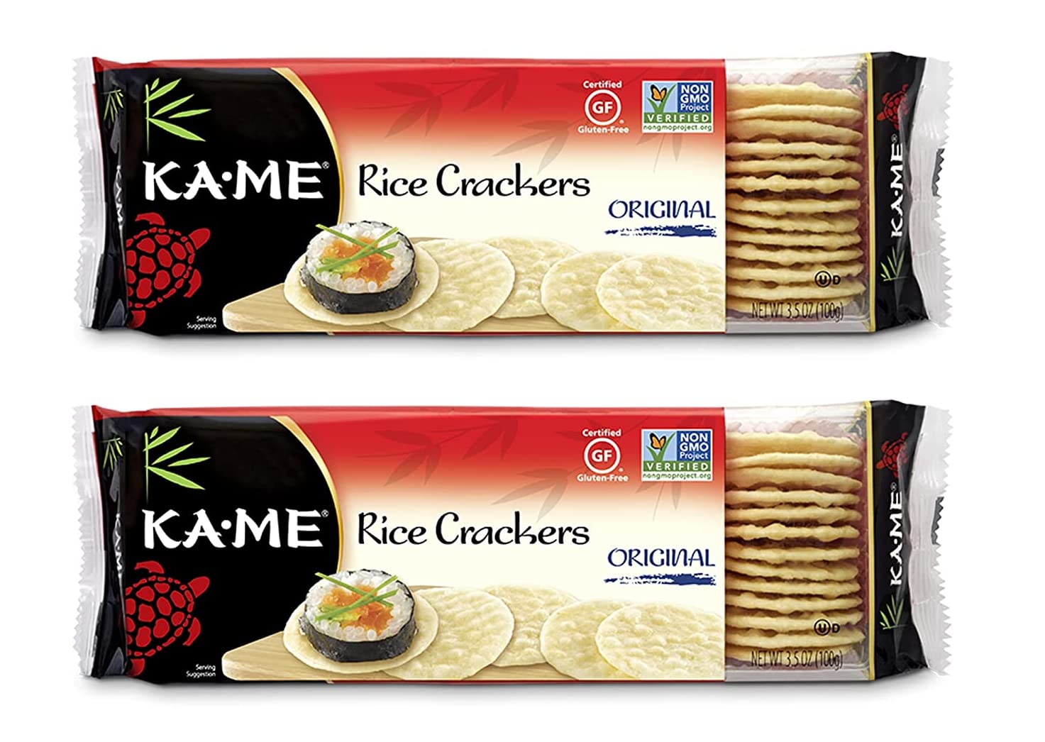 KA-ME Original Rice Crackers 3.5 oz, Authentic Asian Ingredients, Certified Gluten-Free, No Artificial Flavors/Colors, Non GMO - (2 Pack)