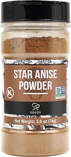 Soeos Chinese Star Anise Powder 2.6 oz (74g), Ground Chinese Star Anise Seeds, Dried Anise Star Spice, Star Anise Bulk, Anise Star. Non-GMO Verified