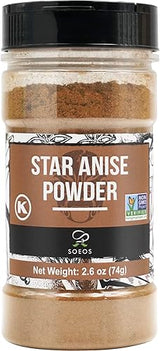 Soeos Chinese Star Anise Powder 2.6 oz (74g), Ground Chinese Star Anise Seeds, Dried Anise Star Spice, Star Anise Bulk, Anise Star. Non-GMO Verified