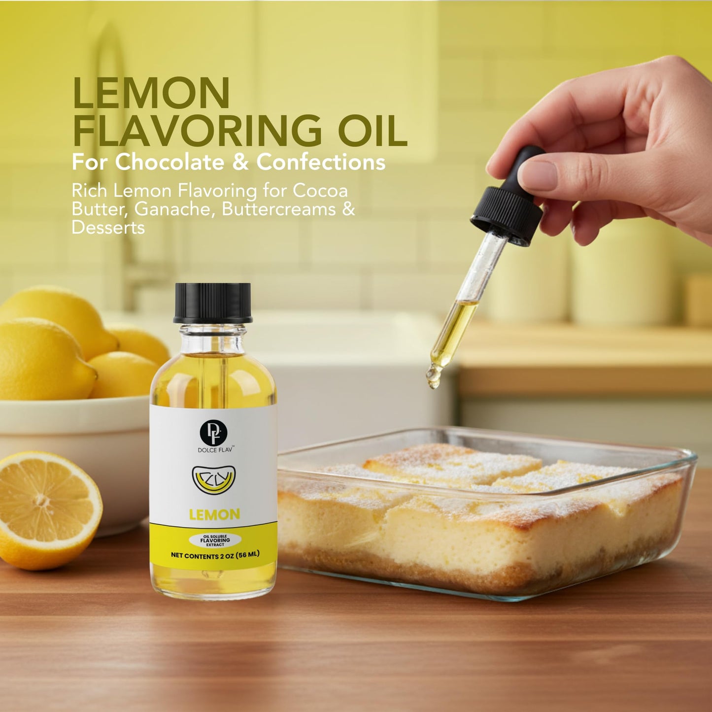 Lemon Flavor Concentrate for Food & Cosmetics - 2 Oz. Multipurpose Lemon Flavouring Oil for Lip Gloss, Pastries, & Candies in Glass Bottle