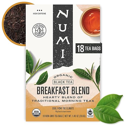 Numi Organic Breakfast Blend Tea | 18 Black Tea Bags | Assam, Ceylon & Darjeeling Black Teas | Caffeinated