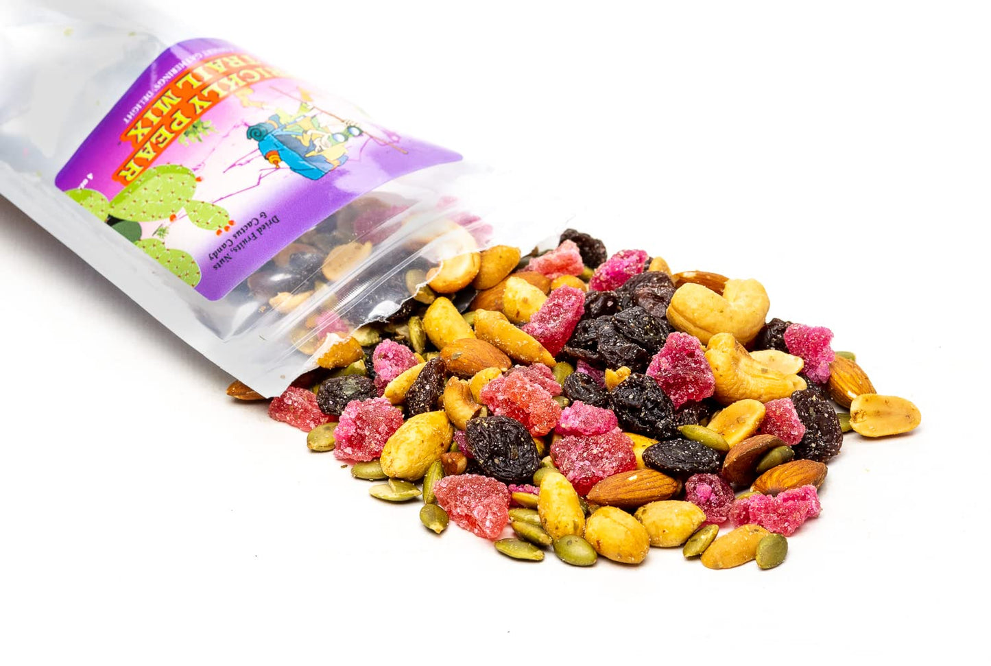 Desert Gatherings Prickly Pear Trail Mix - Dried Fruit, Almonds, Pepitas, Peanuts, Cashews, Pecans, Raisins and Prickly Pear Cactus Candy Made From