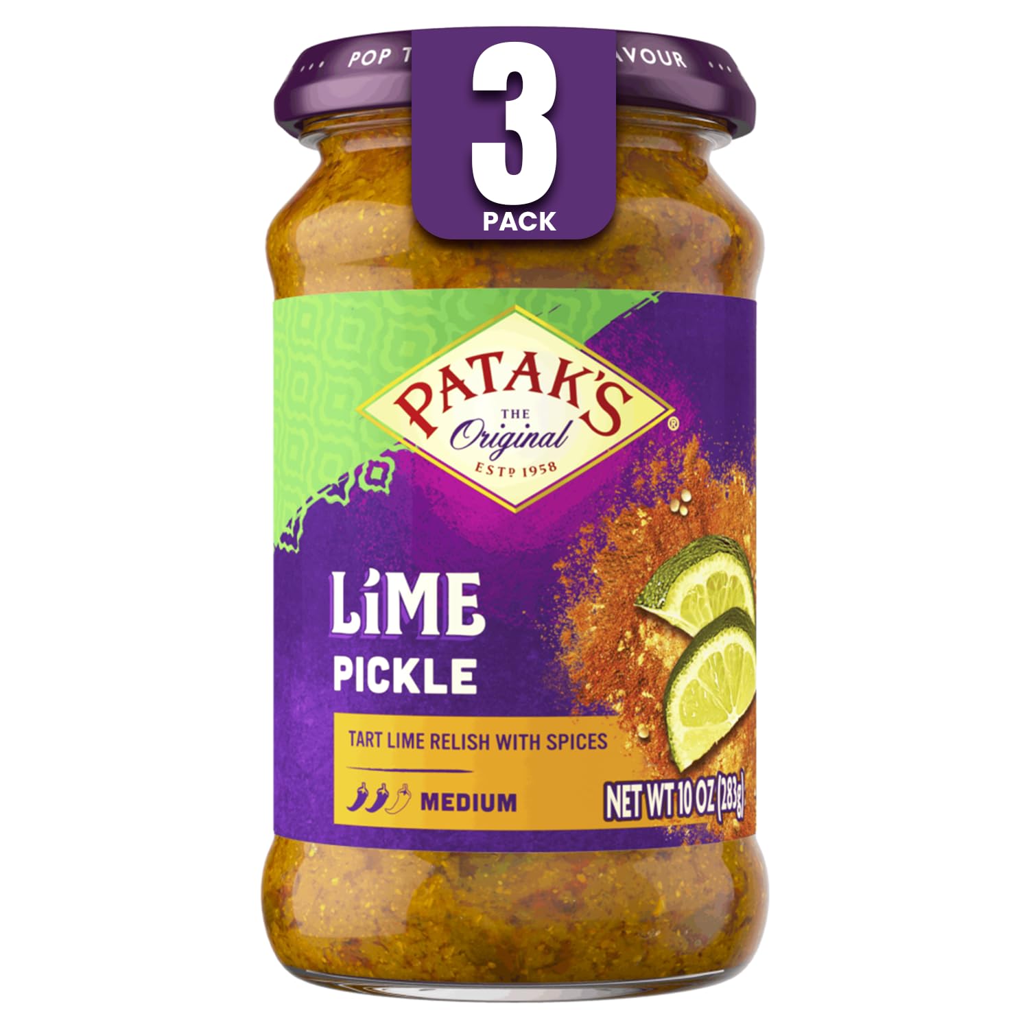 Patak’s Medium Lime Pickle - Authentic Indian Relish w/Lime Dices, Mustard Seeds & Aromatic Spices - Perfect for Sandwiches, Curries & Cold Meats