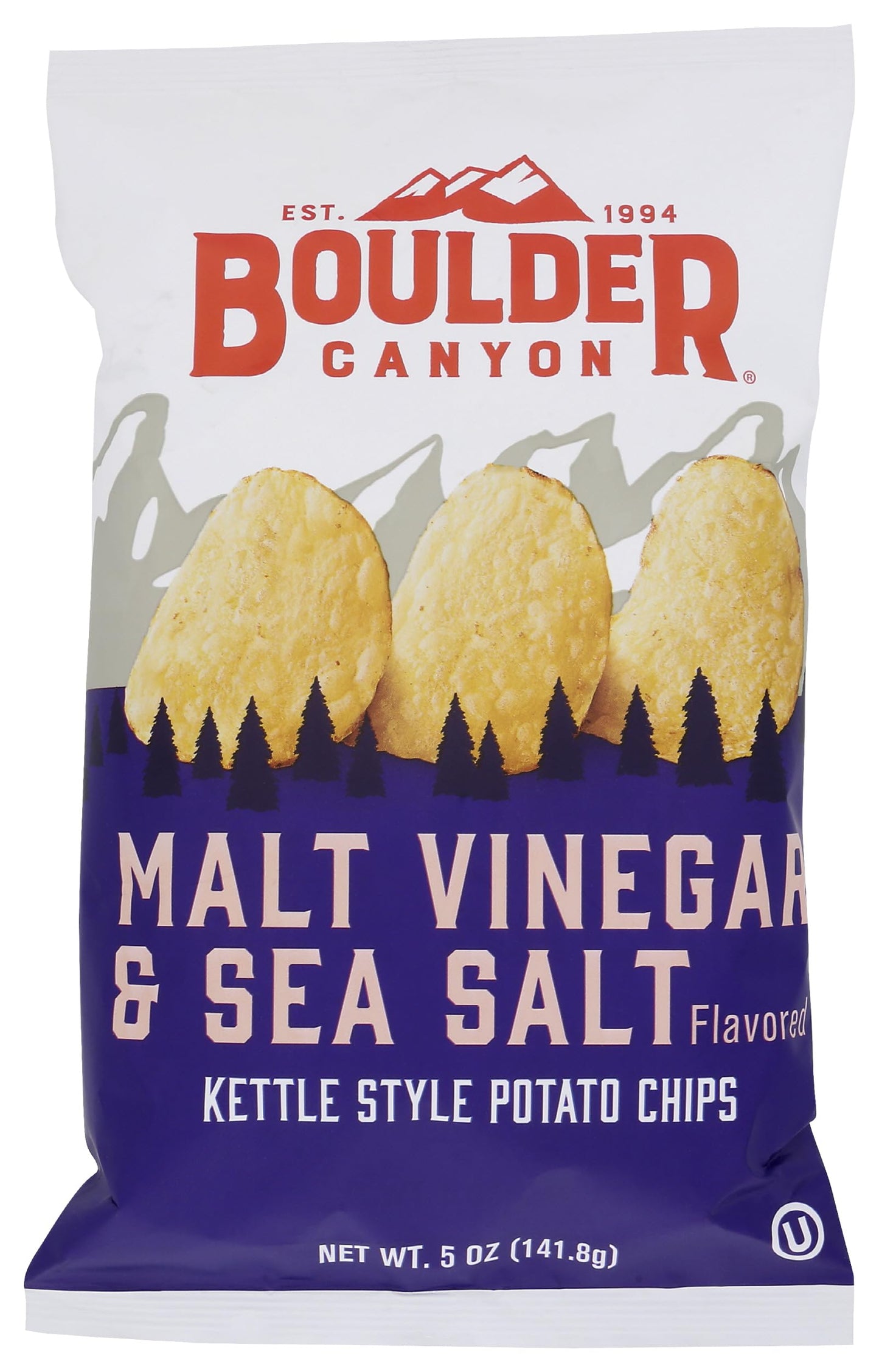 Boulder Canyon Kettle Cooked Potato Chips, Malt Vinegar and Sea Salt, 5 oz