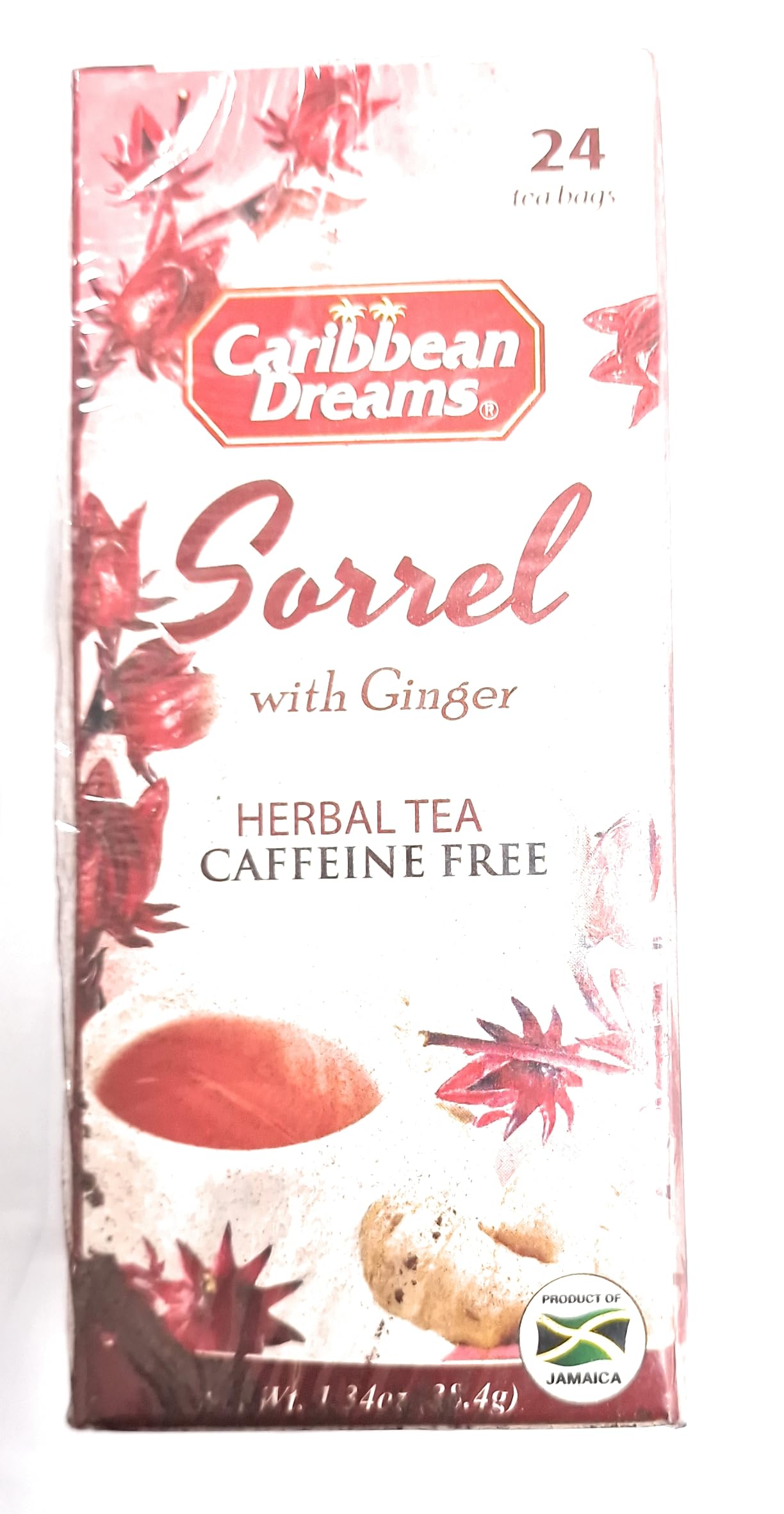 Caribbean Dreams Sorrel & Ginger Tea, 24 Tea Bags, All Natural, Caffeine Free, Herbal Tea, White, (CD S&G)
