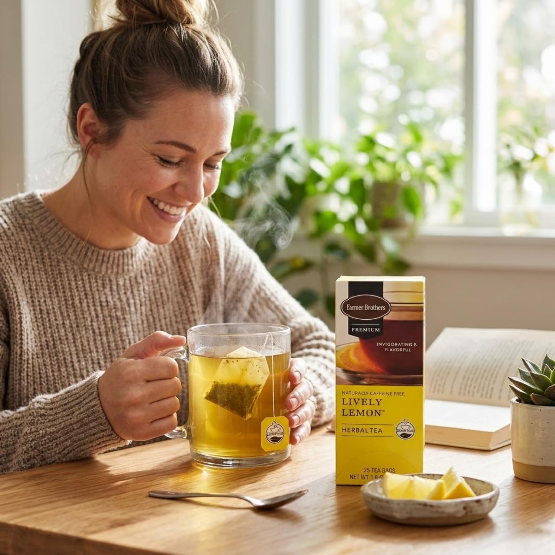 Farmer Brothers Lively Lemon Herbal Tea, 25 Bags - Naturally Caffeine-Free Citrus Herbal Tea with Bold Lemon Flavor, Relaxing Wellness Tea for Hot Tea