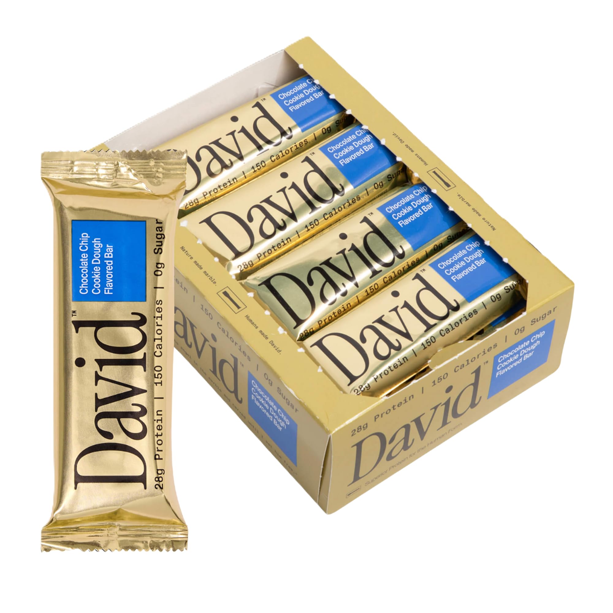 David High Protein Bars - 0g of Sugar, Low Carb, Gluten Free - 28g of Protein, 150 Calories - On-The-Go Snack - Chocolate Chip Cookie Dough Flavor