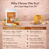 Turmeric Ginger Cinnamon Herbal Blend Tea (Té de Canela con Cúrcuma y Jengibre) Premium - 50 Bags - 100% Natural, Vegan, Caffeine-Free, No Additives
