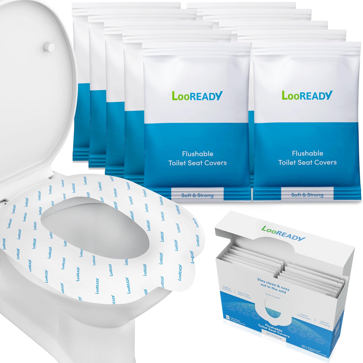 Toilet Seat Covers Disposable Flushable - Regular Size (16x19”) - Travel Size Individually Wrapped, Soft & Strong, Pocket Size, for Public Restrooms