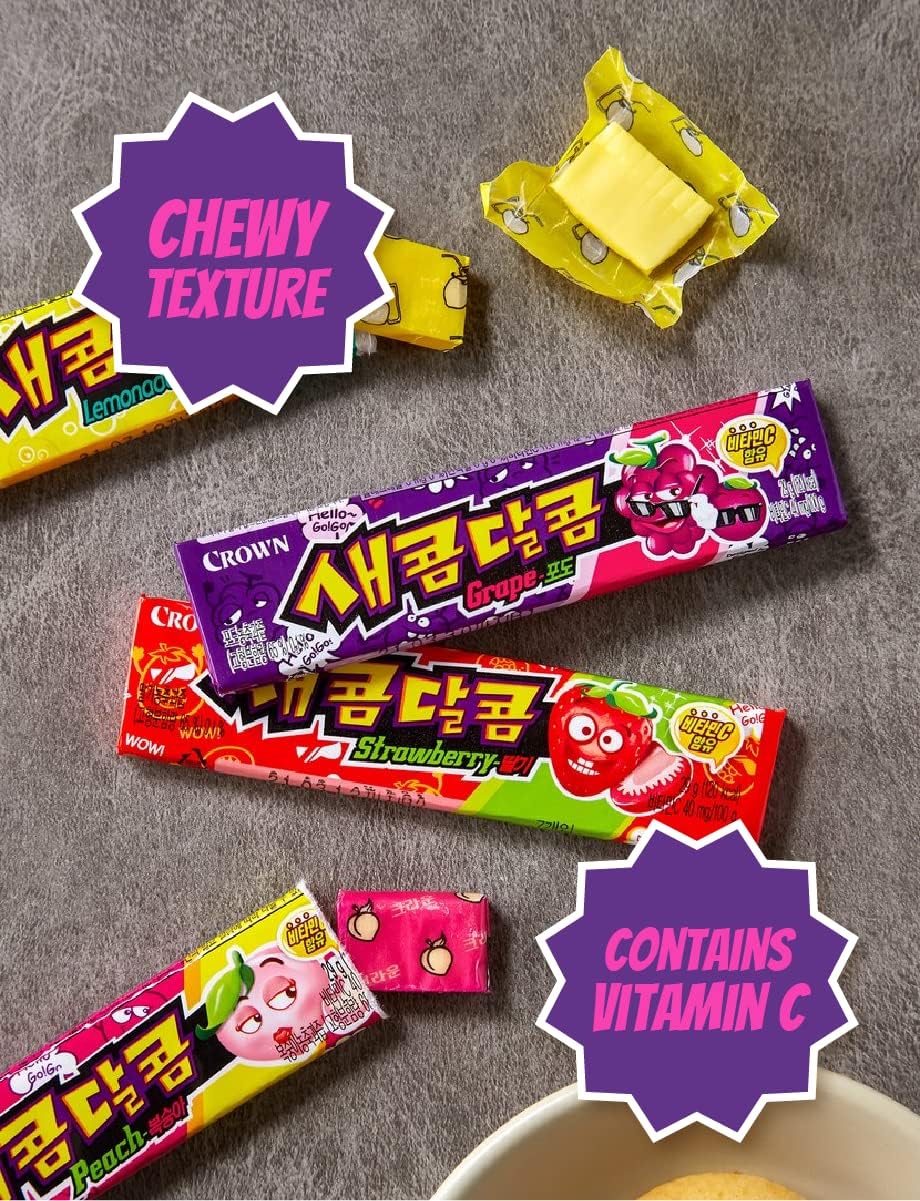 Crown Sweet and Sour Candy Peach Flavor 435g (29g X 15ea) + Cute Character Stickers
