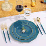 Nervure 100PCS Teal Plastic Plates With Gold Rim & Gold Disposable Silverware with Teal Handle Include 40 Plates, 60 Plastic Sivlerware for Party