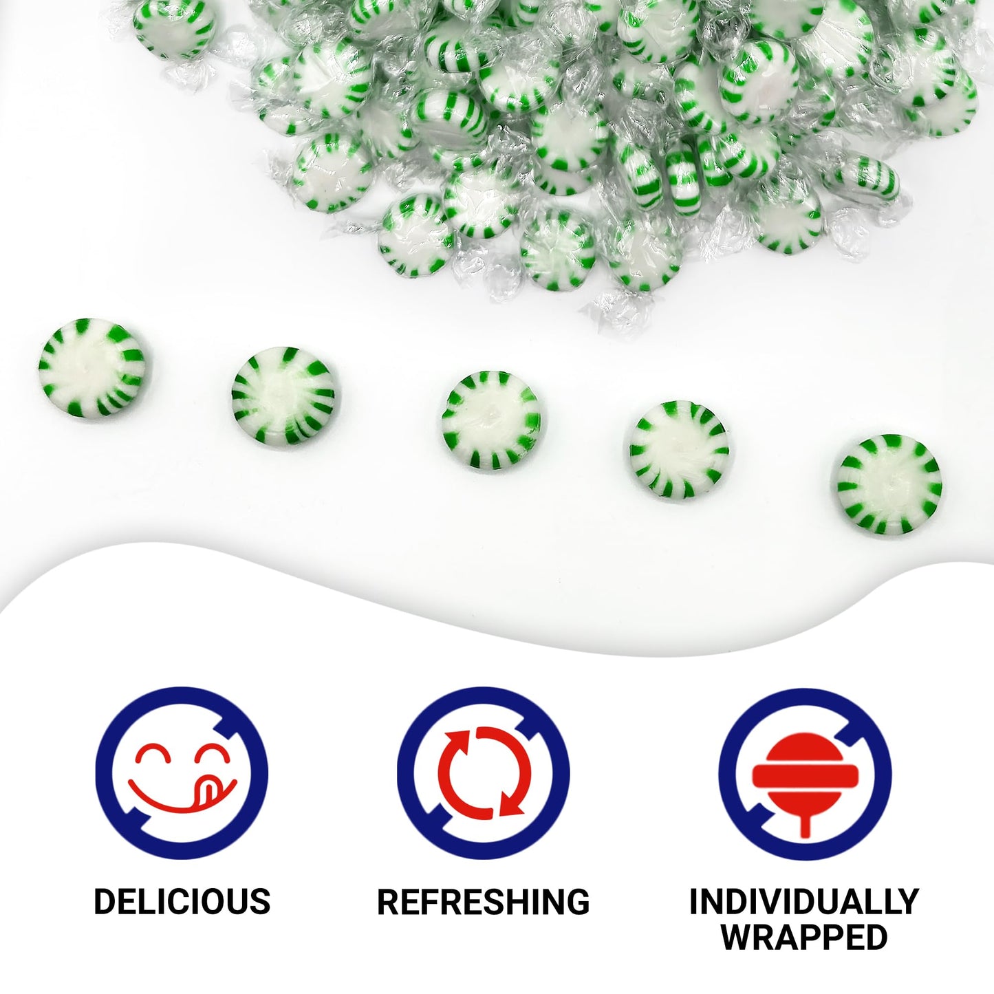 Starlight Spearmint Candy - 2 Pound Bulk (Approx 170 Pieces) Individually Wrapped Mints - Refreshing Green & White Spearmint Hard Candy Discs