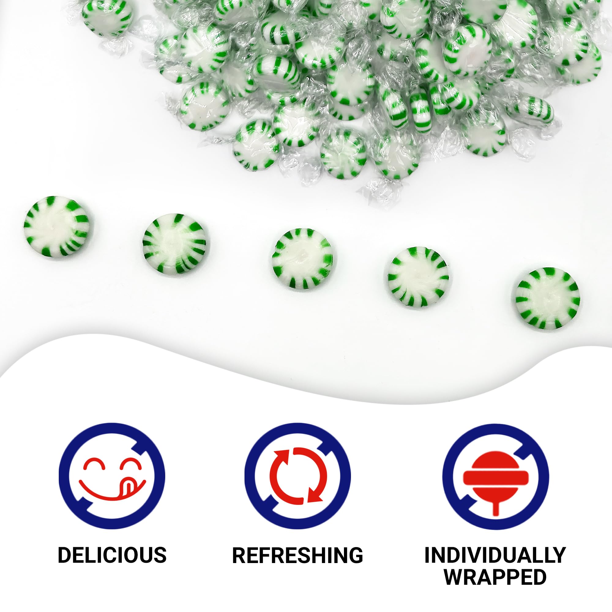 Starlight Spearmint Candy - 2 Pound Bulk (Approx 170 Pieces) Individually Wrapped Mints - Refreshing Green & White Spearmint Hard Candy Discs