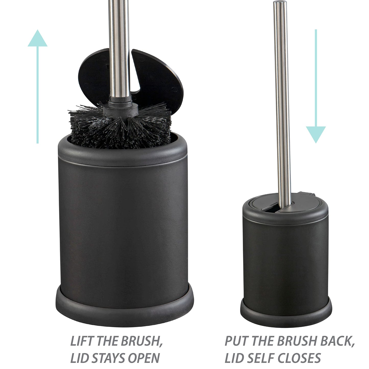 Bath Bliss Toilet Brush and Holder | Self Closing Lid | 360 Degree Brush Head | Bathroom Cleaning | Compact Size | Storage and Organization | Matte