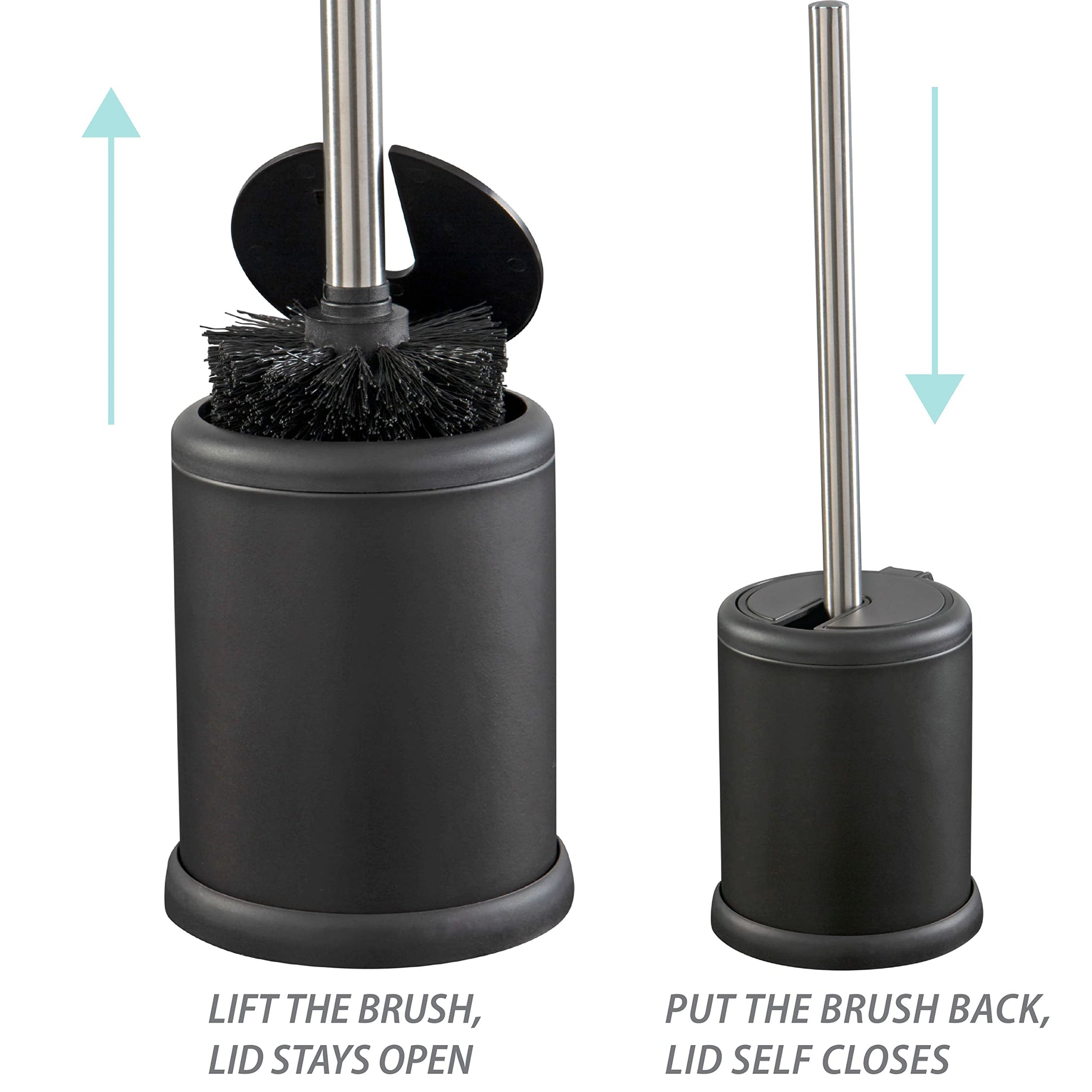 Bath Bliss Toilet Brush and Holder | Self Closing Lid | 360 Degree Brush Head | Bathroom Cleaning | Compact Size | Storage and Organization | Matte