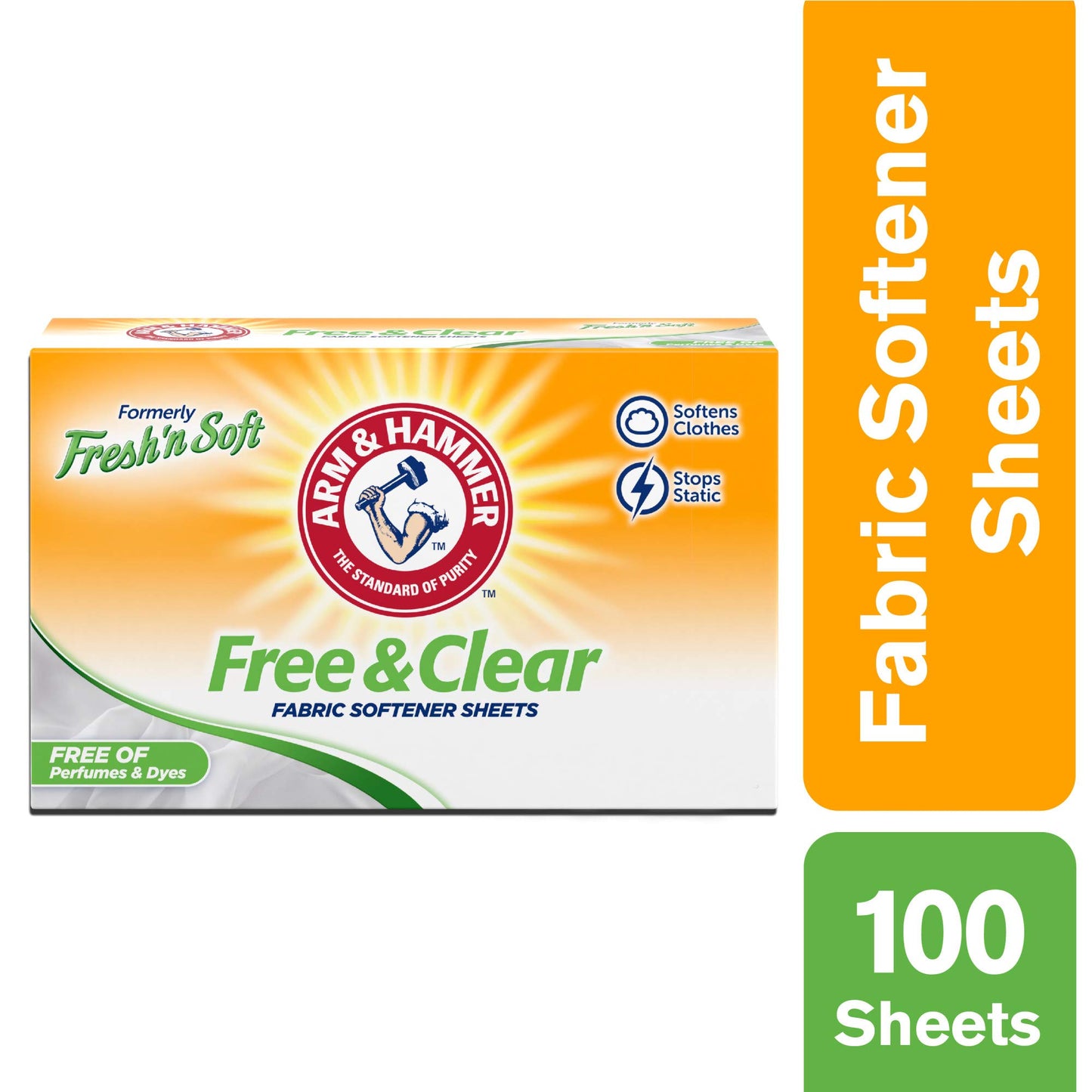 Arm & Hammer Fabric Softener Sheets, Free of Perfumes and Dyes, 100 ct
