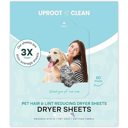 Uproot Clean Dryer Sheets Pet Hair Reducing (50 Pcs) Summer Wisteria Scent: The Ultimate Pet Hair Dryer Sheets for Homes With Animals - Reduces the