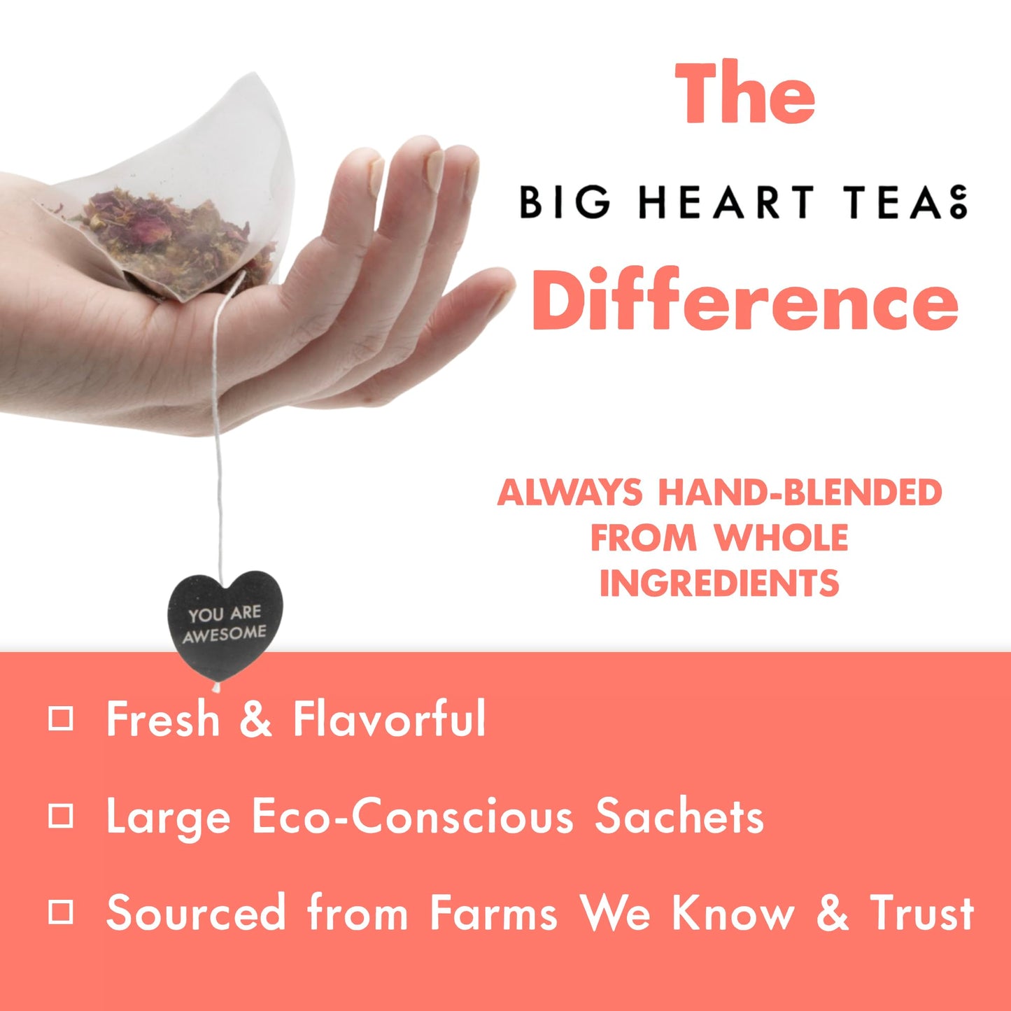 Big Heart Tea Co. Tea Bags - Cup of Love Red Rose - Certified Organic, Floral Ayurvedic Herbal Decaf Tea in Zero Plastic Sachets with Small Batch
