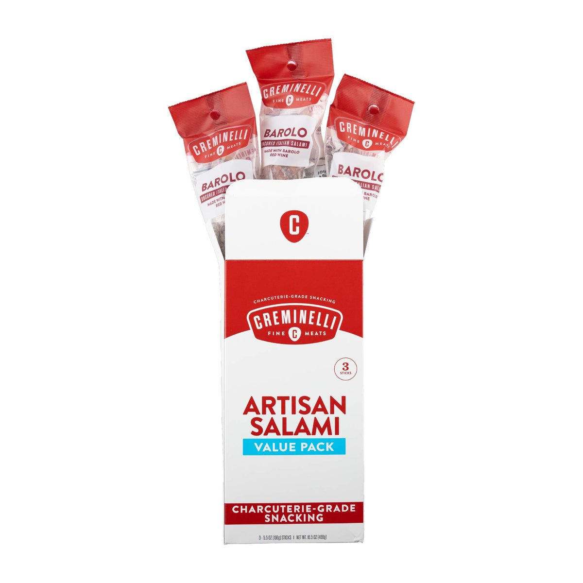 Creminelli Barolo Salami, (3 count, 5.5oz), Humanely Raised Pork*, No Added Nitrates or Nitrites, No Artificial Ingredients, Gluten Free, Keto & Paleo