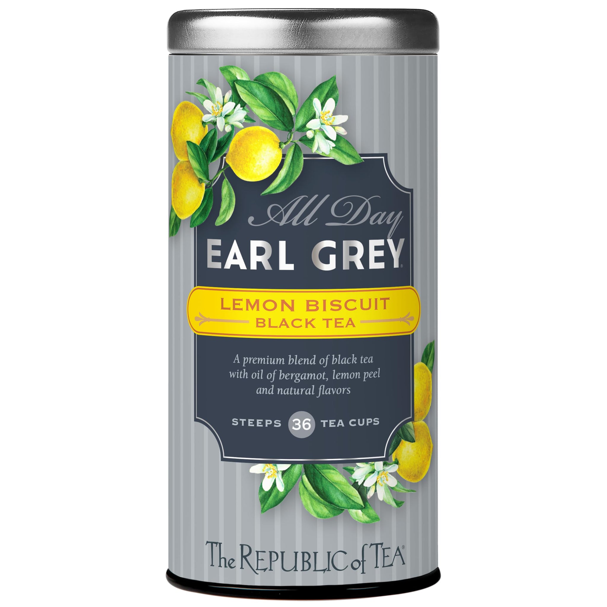 The Republic of Tea - All Day Earl Grey Lemon Biscuit Black Tea, Naturally Caffeinated, 36 Tea Bags