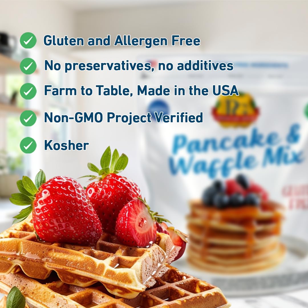 Premium Gold Gluten Free Pancake and Waffle Mix 2lb, Made of Ancient Grains & Golden Flax, Certified Gluten Free, Keto Friendly, Top 11 Allergen Free