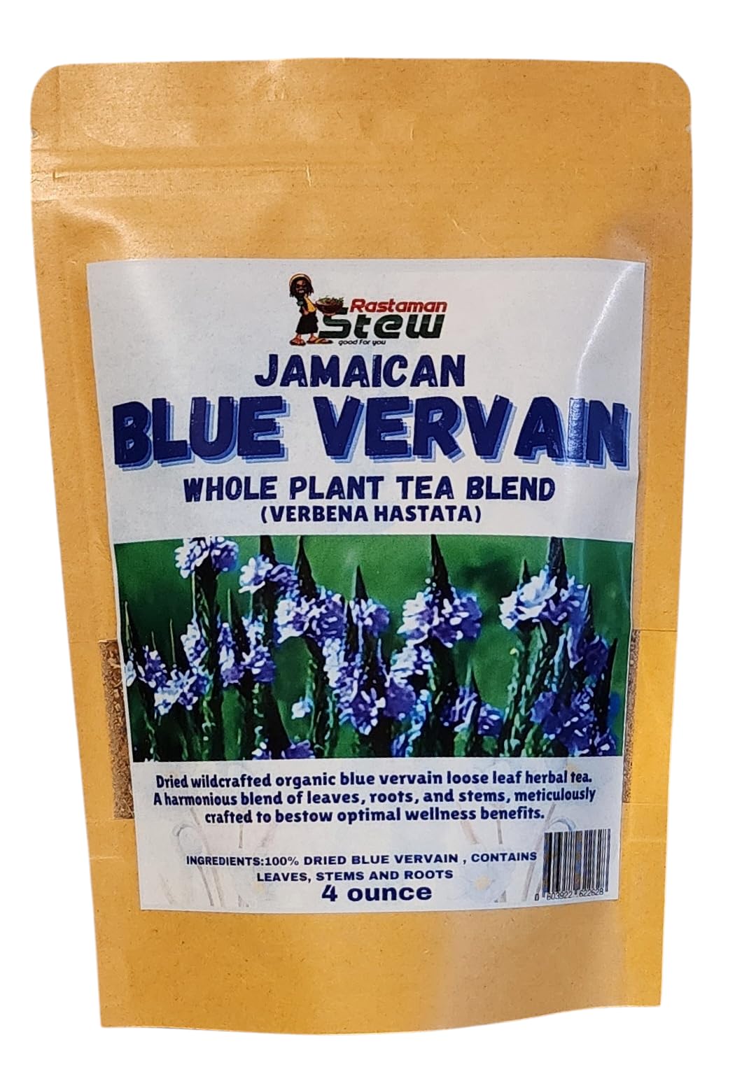 Blue Vervain Loose Leaf Tea - Organic Wildcrafted Caribbean Herbal Tea - Caffeine Free Single Ingredient Jamaican Herb - Rastaman Stew 4oz