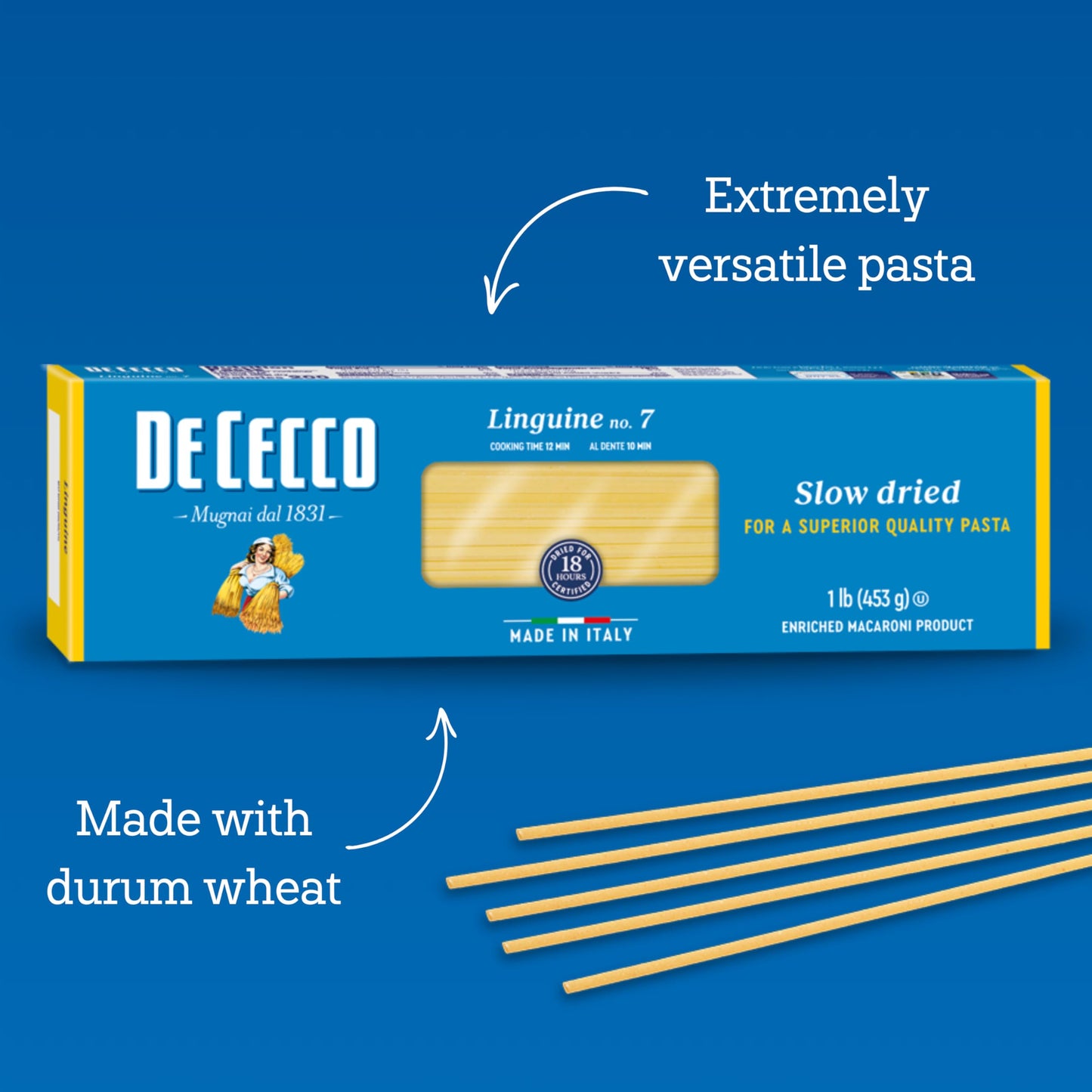 De Cecco Linguine No. 7 Pasta, 16 Oz, Authentic, Slow Dried, Made with Durum Wheat, Versatile Pasta for Sauces & Recipes, Made in Italy