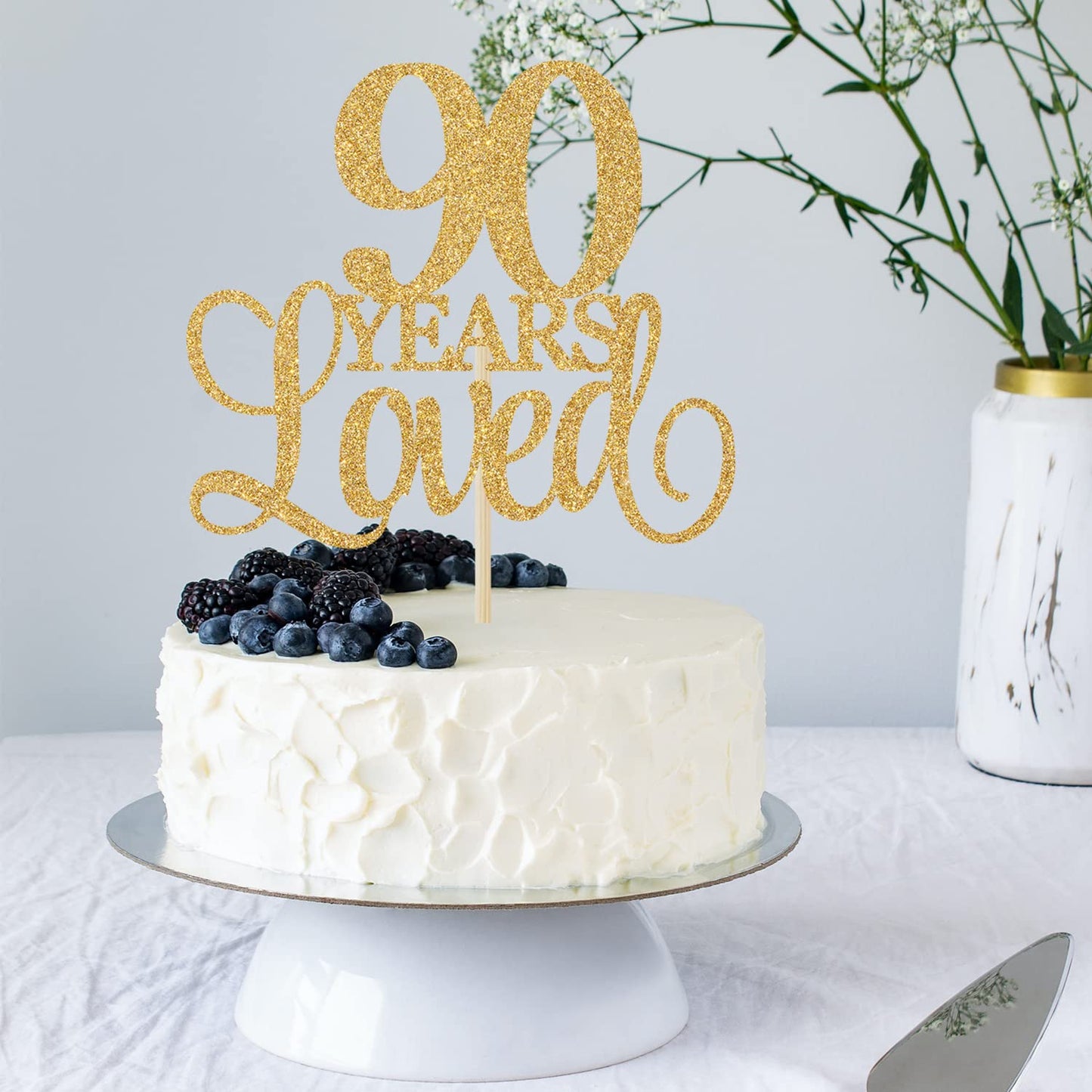 90 Years Loved Cheers to 90th Anniversary, Gold Glitter Birthday Party Favor Supplies