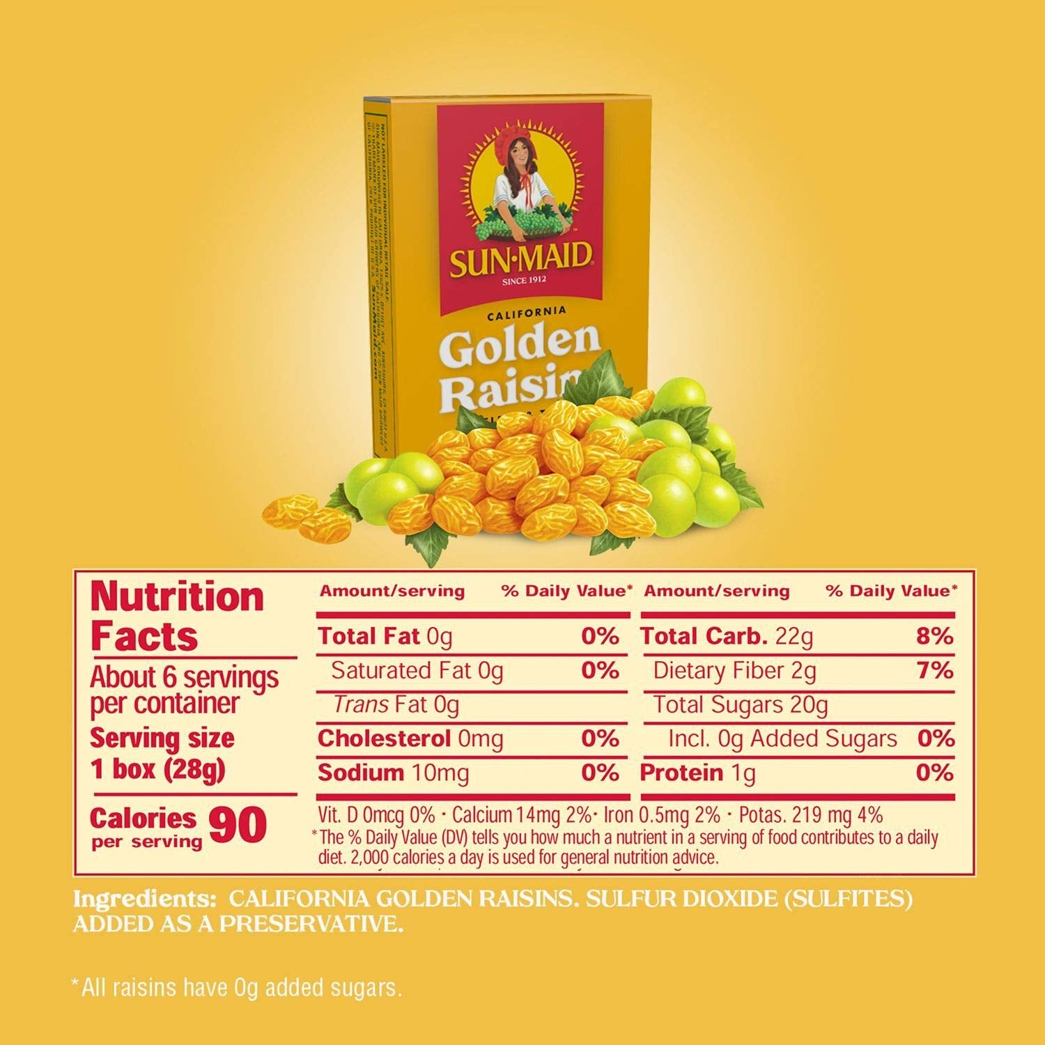 Sun-Maid Natural California Golden Raisins (6 Count , Pack of 1)