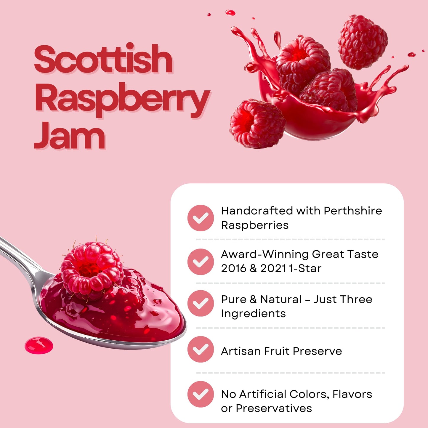 Heather Hills Farm Scottish Raspberry Jam 11.6oz (330g) - Handmade Artisan Fruit Preserve, Tart Natural Soft Set Jam, Scottish Food Gift from