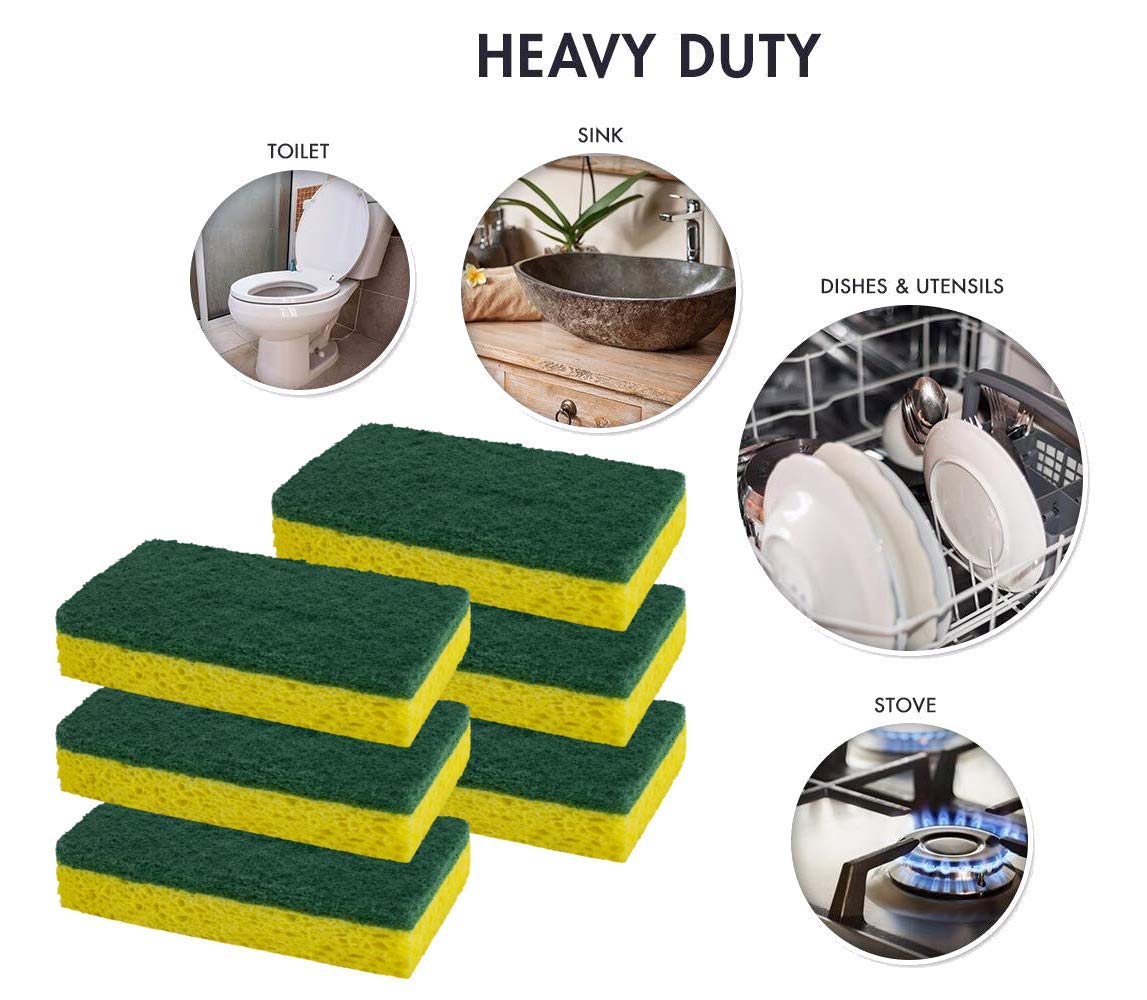 Cleaning Heavy Duty Scrub Sponge by Scrub-it - Scrubbing Sponges Use for Kitchen, Bathroom & More -6 Pack