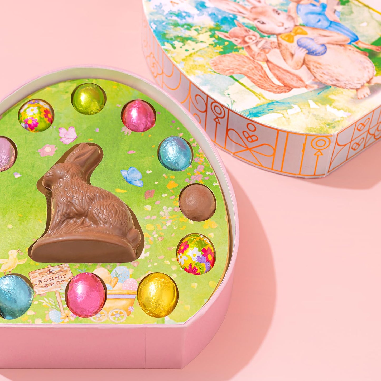Easter Chocolate Gift Egg with Foiled Bunny & Chocolate Eggs - Decorative Easter Egg Gift Box, Gourmet Milk Chocolate Candy Assortment, Spring Easter