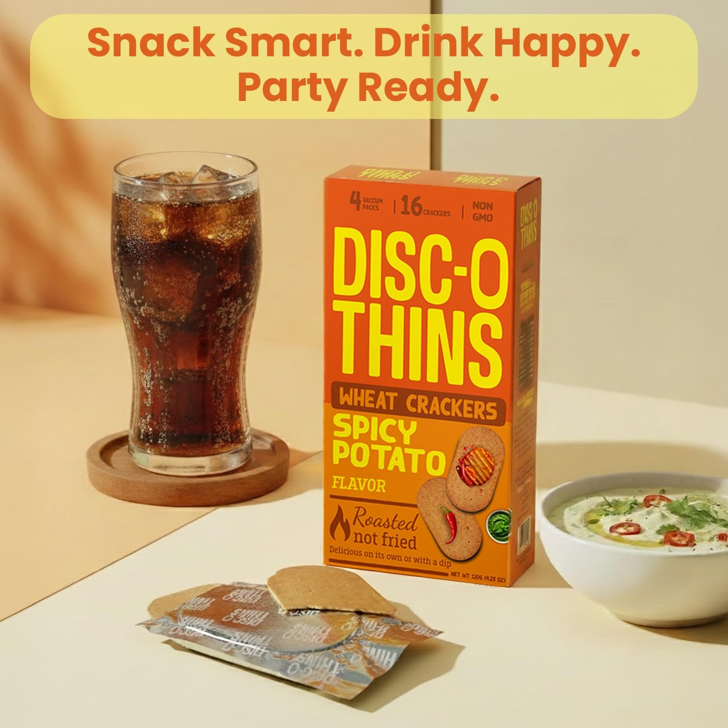 Disc-O Thins Whole Wheat Crackers - Crunchy Roasted Snack, High-Fiber & Low-Fat On-the-go Snack Chips, 88pcs (Variety Pack of 6) - Healthy Travel