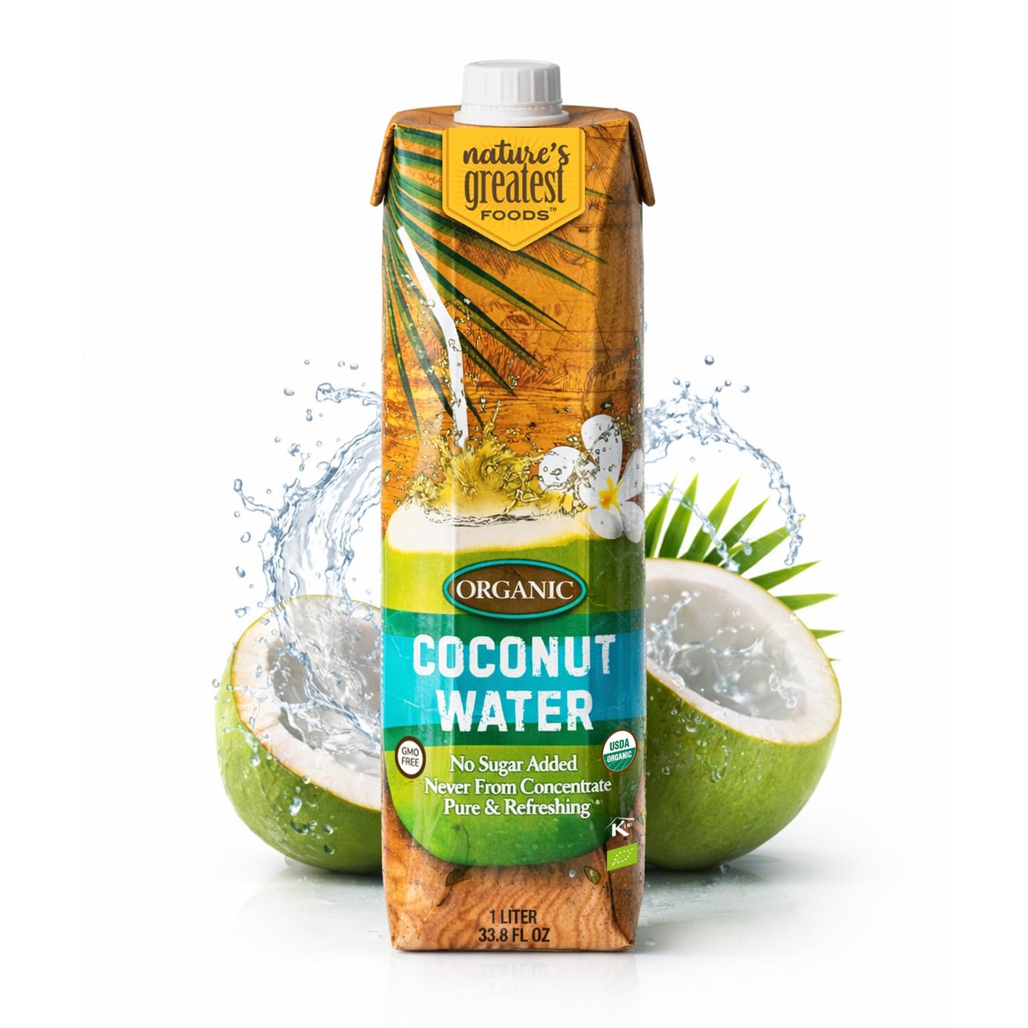 Nature's Greatest Foods, Organic Coconut Water, USDA Organic Certified, No Sugar Added, Never from Concentrate, Pure & Refreshing, 33.8 fl oz (Pack
