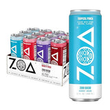 ZOA Zero Sugar Energy Drinks with Electrolytes, Vitamin C, Amino Acids, B-Vitamins, Made with Green Tea Caffeine, Sugar-Free Variety Pack- Four