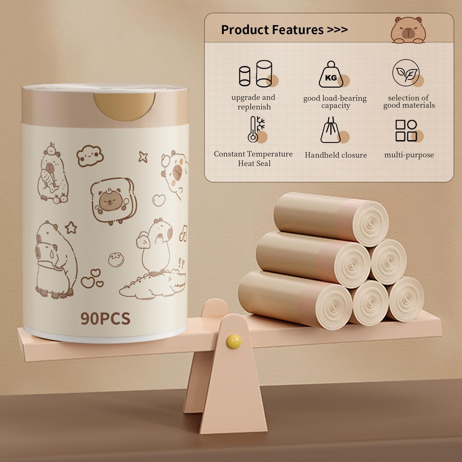 Small Trash Bags, 4 Gallon HDPE Trash Bags Small Size 180 Count, Printed with a Cute and Beautiful Pattern Garbage Bags, Suitable for Office