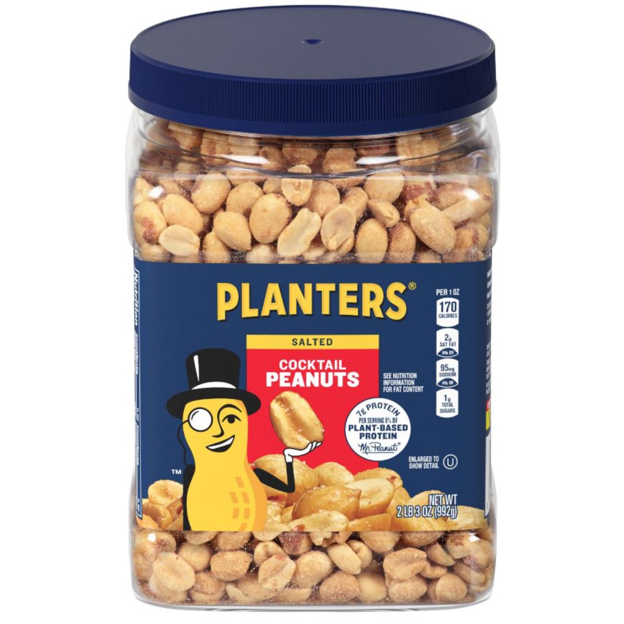 PLANTERS Salted Peanuts Cocktail, Party Snack, Plant-Based Protein, After School Snack, Roasted in Peanut Oil, Salted Nuts, Snacks for Adults, Bulk