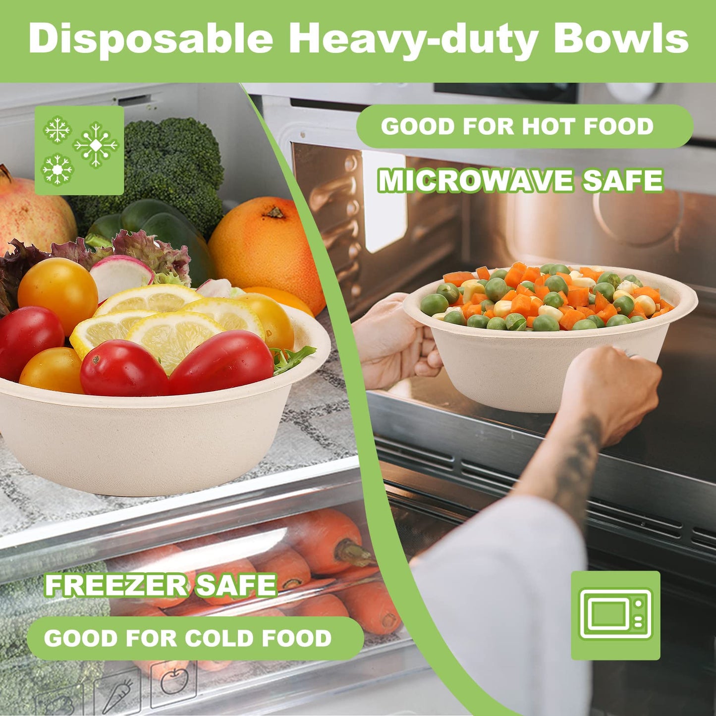 150 Pack Compostable Paper Bowls,16oz Heavy-Duty Disposable Paper Bowls,Natural Wheatstraw Fiber Compostable Bowls,Eco-friendly Disposable Soup Bowls