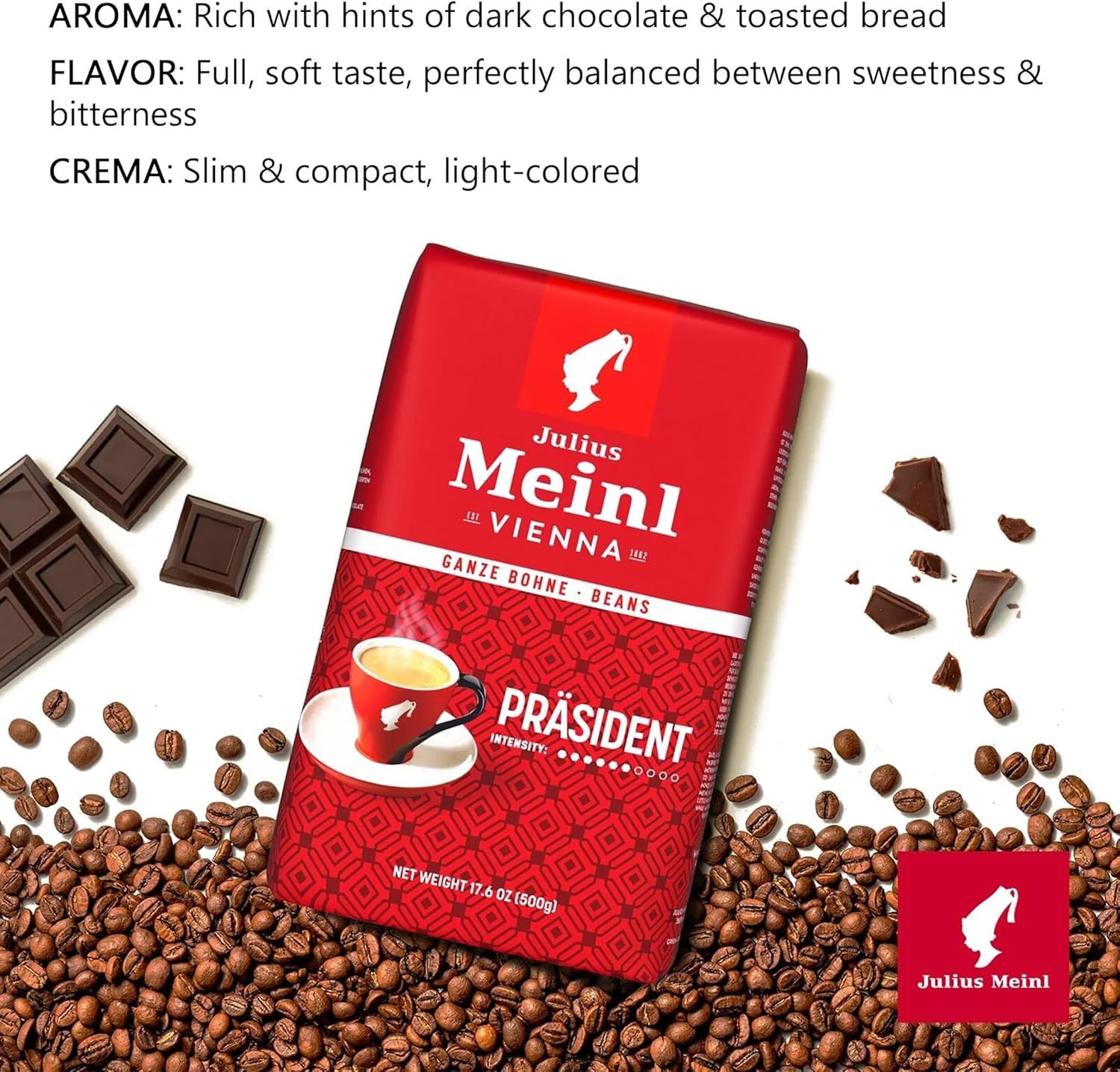 Julius Meinl: "Präsident", Classic Viennese Medium Roast Coffee Beans, 500g / 17.6oz (1)