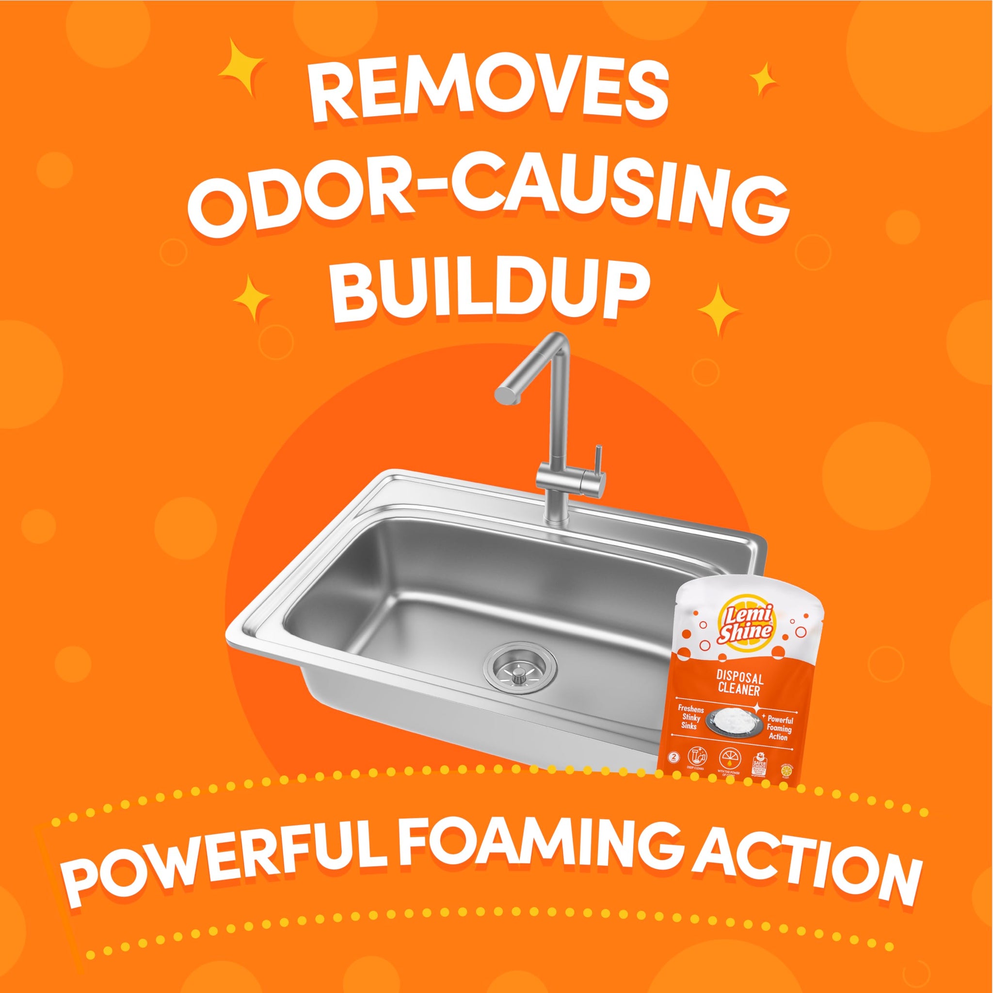 Lemi Shine Garbage Disposal Cleaner and Deodorizer Powered By Citric Acid | Foam Cleaner For Kitchen Garbage Disposal with a Natural, Fresh Lemon