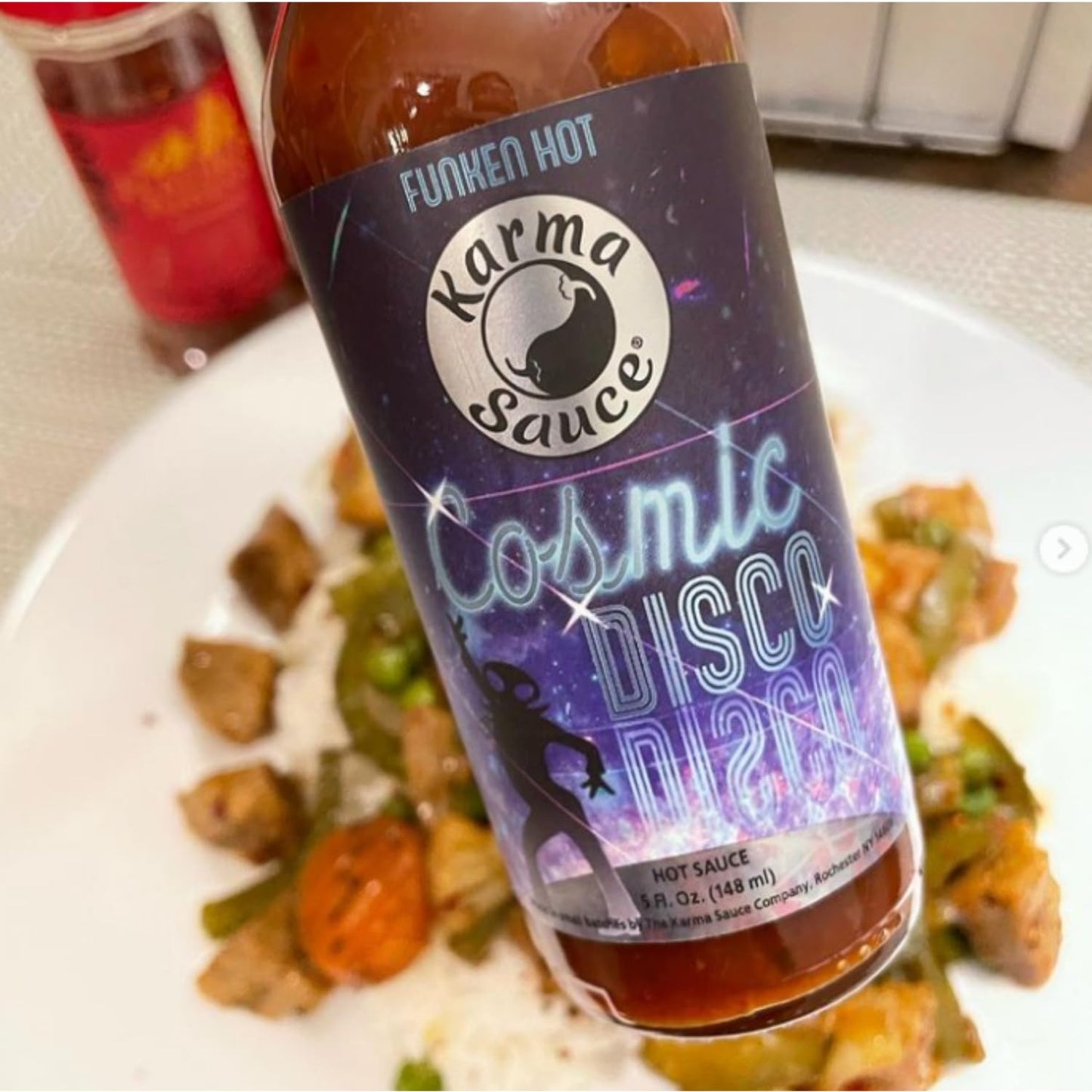 Cosmic Disco by Karma Sauce, Medium-Heat Hot Sauce With Flavors of Ghost Pepper, Jalapenos & Garlic, Made With All Natural Ingredients, 5 fl oz Bottle