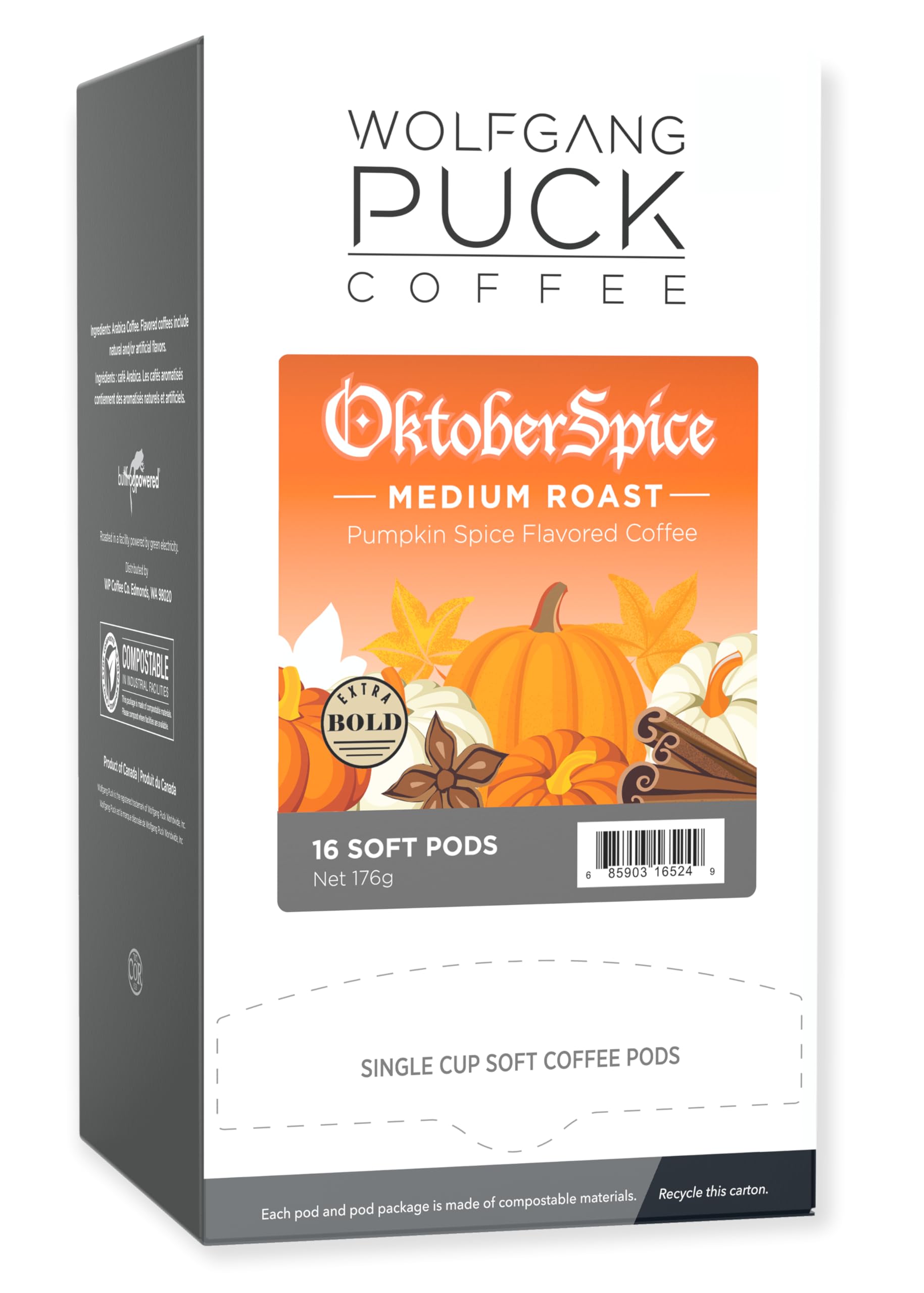 Wolfgang Puck Coffee, Oktober Spice, 12 Gram Soft Pods, 16 count (Pack of 3)