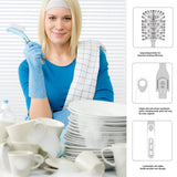 Guay Clean Kitchen Dish Brush Set with Handle and Scrapper - 4pc Brushes Includes: Rectangular, Round, Bottle, Corner, Bonus Scrub Sponge